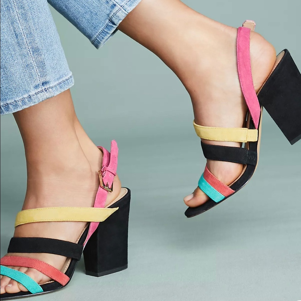 Botkier Sera Multicolor Suede Strappy Block Heels 11M